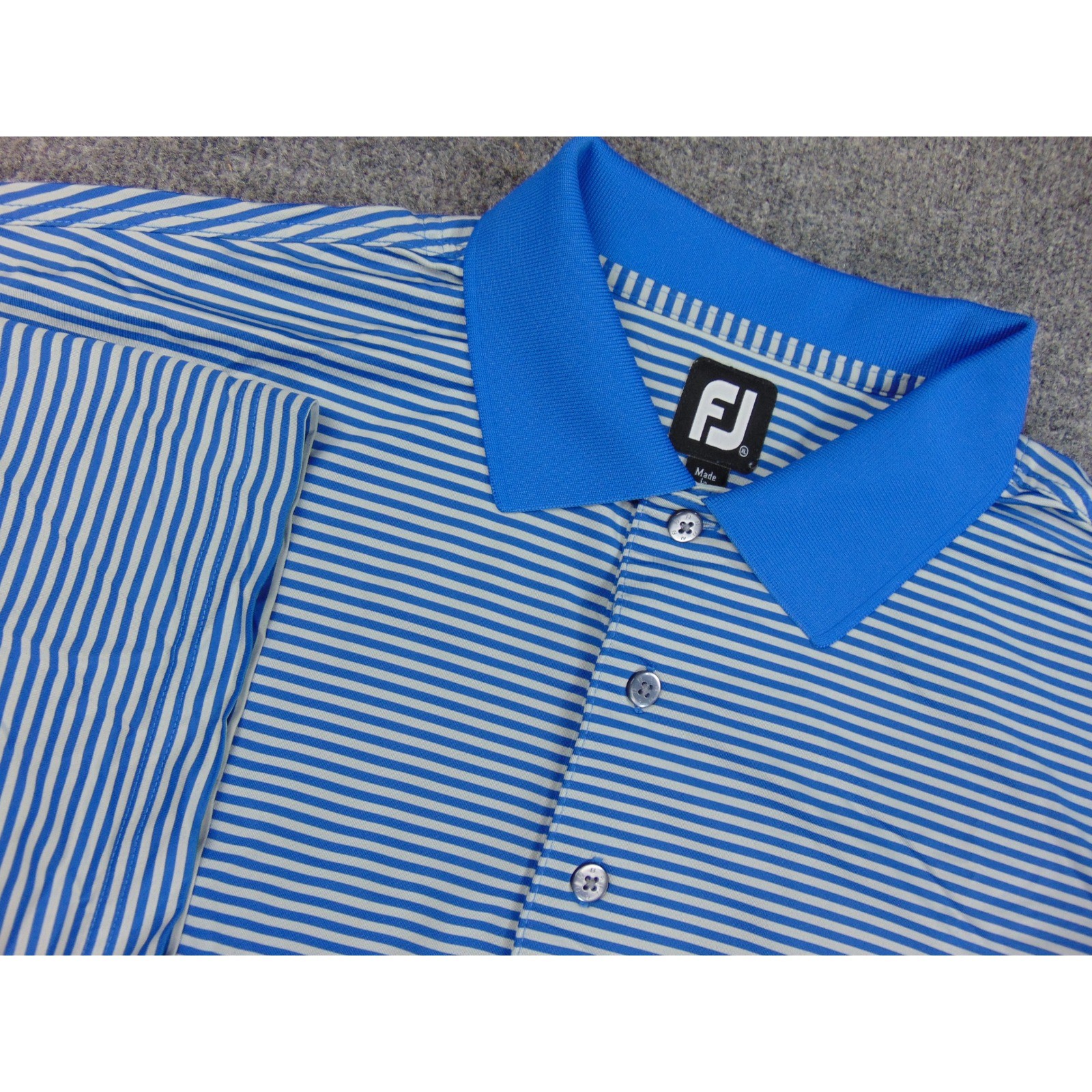 FootJoy Polo Shirt Mens XL Blue White Striped Short Sleeve Golf Athletic