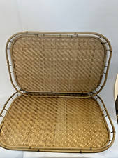 2 Large 23X16? Vintage Wicker Rattan Bamboo Serving Trays Tiki Lap Stacking