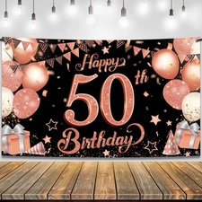 KatchOn, Rose Gold 50th Birthday Banner - XtraLarge 72x44 Inch | 50th Birthda...