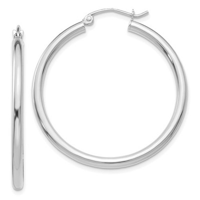 14 Karat Weißgold mittelgroße Creolen polierte Oberfläche minimalistischer feiner Schmuck