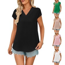 Fashion Caps Sleeve Blouse V Neck T Shirt for Women Summer Casual Comfort