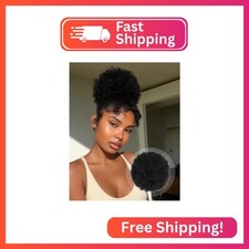 Sidaila Human Hair Afro Puff Drawstring Ponytail, 1B Natural Black, L Size