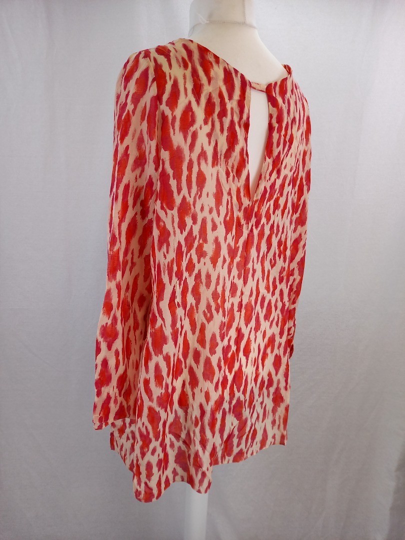 Christian Dior Tunic Top Size 10 Pink Red Beige Animal Print Cotton Mix image 9
