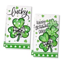 Happy St Patricks Day Kitchen Towels Set of 2,Black Bowknot Shamrock Dish