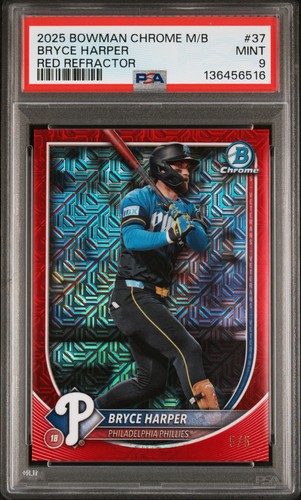 2025 Bowman Chrome Mega Box #37 Bryce Harper Red Refractor PSA 9