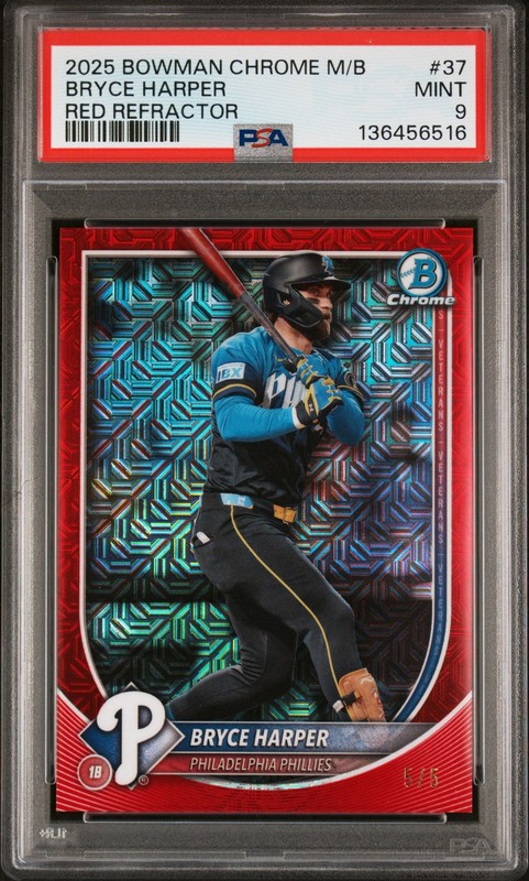 2025 Bowman Chrome Mega Box #37 Bryce Harper Red Refractor PSA 9