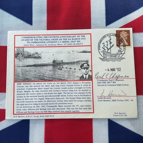 RN FDC Commemorating the VC to Cdr Anthony Miers WW2 submarine commander. signed