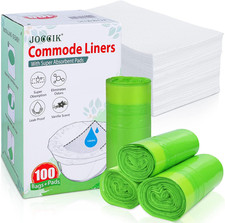 Bedside Commode Liners with Super Aborbent Pad, 100 Bags 100 Pads for Bedside To