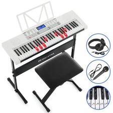 White 61 Key Light Up Electronic Piano Keyboard Bench,Stand,Headphone,Microphone
