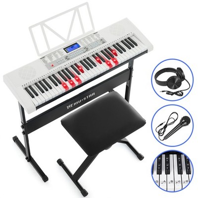 MUSTAR White 61Key Lighted Up Electric Keyboard Bench,Stand,Headphone,Microphone