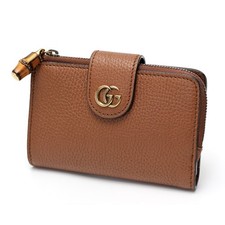 Gucci Bamboo Double G Wallet Leather Bifold Card Slot Brown New From Japan