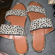 Women Leopard Animal Print Double Strap Slides Sandal Size 9.5/41 NWOB