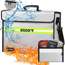 Fireproof Money Bags with Lock-6500°F Fireproof Document Box,10 Layers Insula...