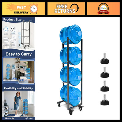 5 Gallon Water Bottle Holder with Wheels - 4 Tier Storage Rack for Home, Office,