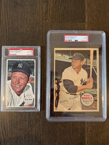 MICKEY MANTLE TOPPS 2 card LOT- 1964 Giants (PSA 6) / 1967 Pin-up (PSA 2)