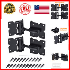 Self Closing Gate Hinge Black Steel 90&deg; Adjustable Heavy Duty Fence 2 Pcs Spring