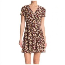 Madewell Women's Size 14 Button-Wrap Dress in Viola Floral Dust Burgandy