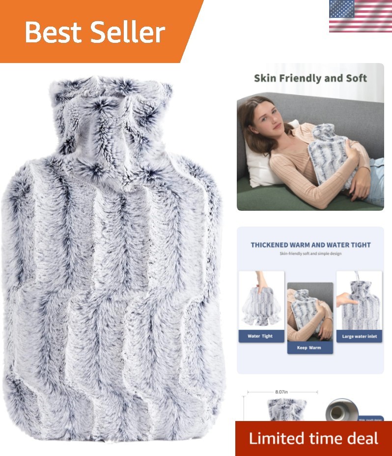 - 2l Hot Water Bag With Furry Cover, Light Blue