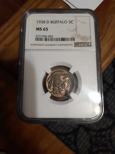 1938-D Indian Head Buffalo Nickel Certified NGC MS65 Bright Silvery Finnish