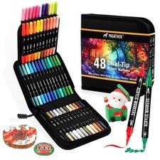 48 Colors Acrylic Paint Markers, Dual Tip with Fine Tip and Brush Tip Pens fo...