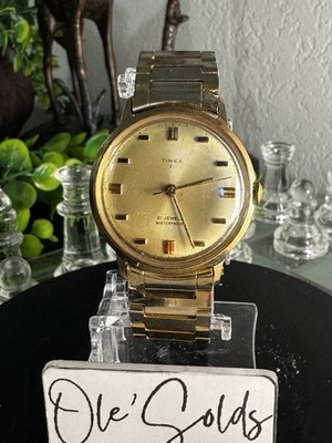 1960s Timex 21 Jewel Mechanics Men s Gold Tone  Wrist Watch