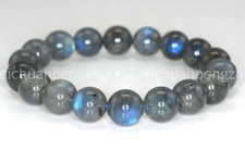 12mm Gray Labradorite Gemstone Round Beads Elastic Bracelet 7.5''