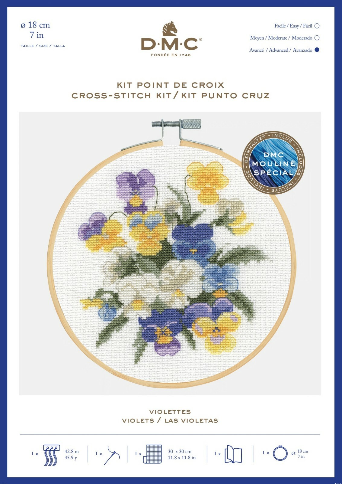 DMC BK1937 Violets Cross Stitch Kit with embroidery hoop