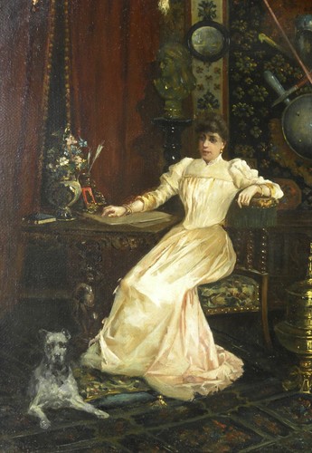 Sanchez BARBUDO (Jerez de la Frontera 1857 – Roma 1917) Dama bianca in salotto - 第 14/22 張圖片