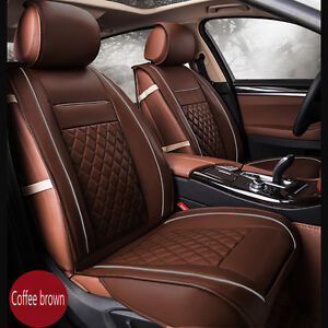 New Luxury Pu Leather Car Full Set Seat Covers Breathable Protector Coffee - Car Seat Cover Leather Brown