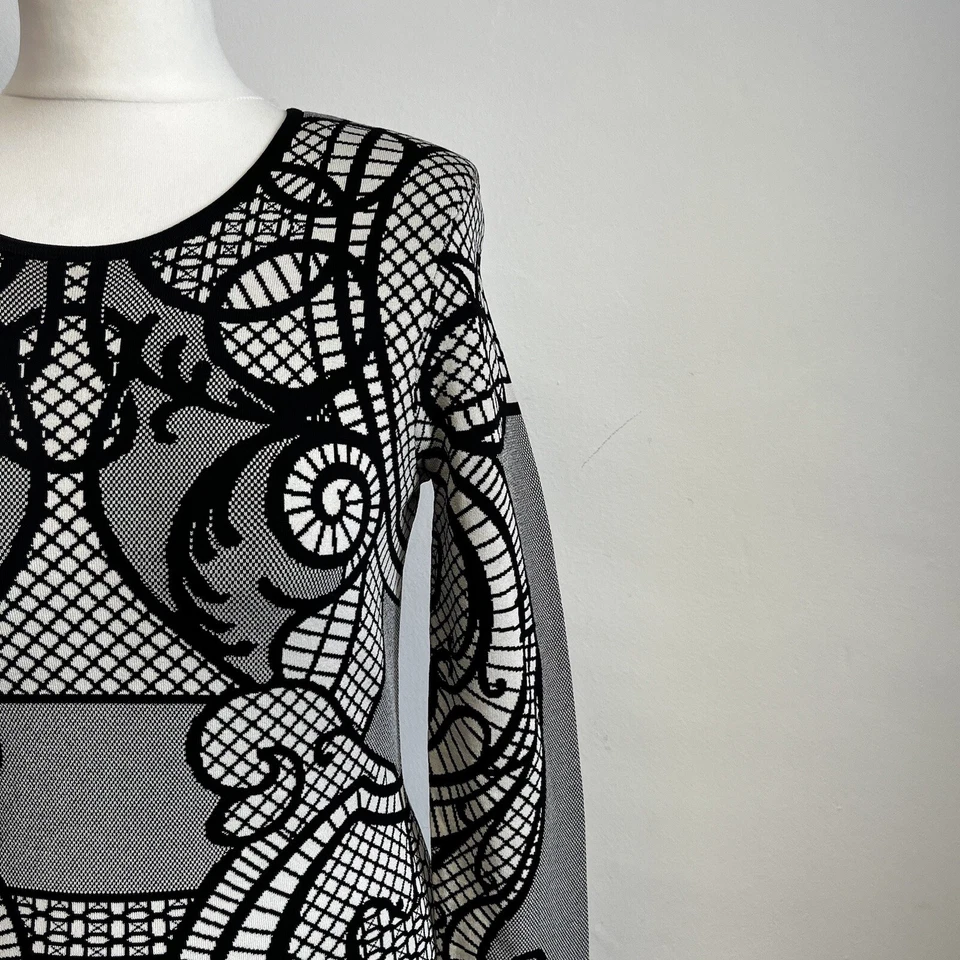 Vestido Temperley London Talla Grande Negro Blanco Jacquard Tejido Estampado Declaración Foto 3 de 4