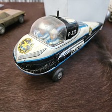 Vintage 10inch Tin Friction Police Patrol Helecopter TN Nomura Japan  Parts p316