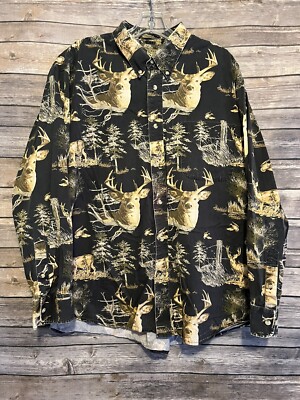 Natural Issue Men s Button Down Shirt Size 2XL Deer Print XXL Multicolor Cotton