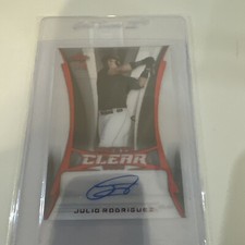 Julio Rodriguez Leaf Clear Red Auto 1/15 SSP Ebay AUTHENTICATED!