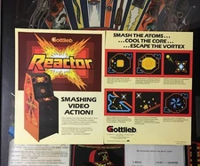 2 FACTORY ORIGINAL 1982 GOTTLIEB REACTOR VIDEO GAME FLYERS NEW OLD STOCK