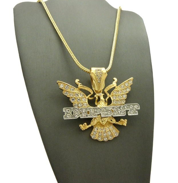 Stone Filled Two Tone Dipset Bird Pendant 30" Various Chain Necklace
