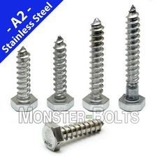 3/8" Stainless Steel Hex Lag Bolts / Lag Screws / Coach Screw for Wood, 18-8 304