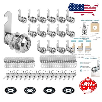 Secure 1-1/8 Inch Cabinet Locks Keyed Alike - Waterproof Chrome Finish Set