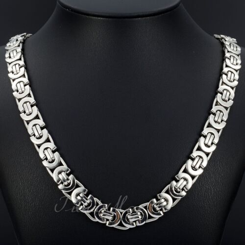 11mm Men's Silver Flat Byzantine Chain Necklace 316L Stainless Steel 18"-36" - Picture 1 of 6