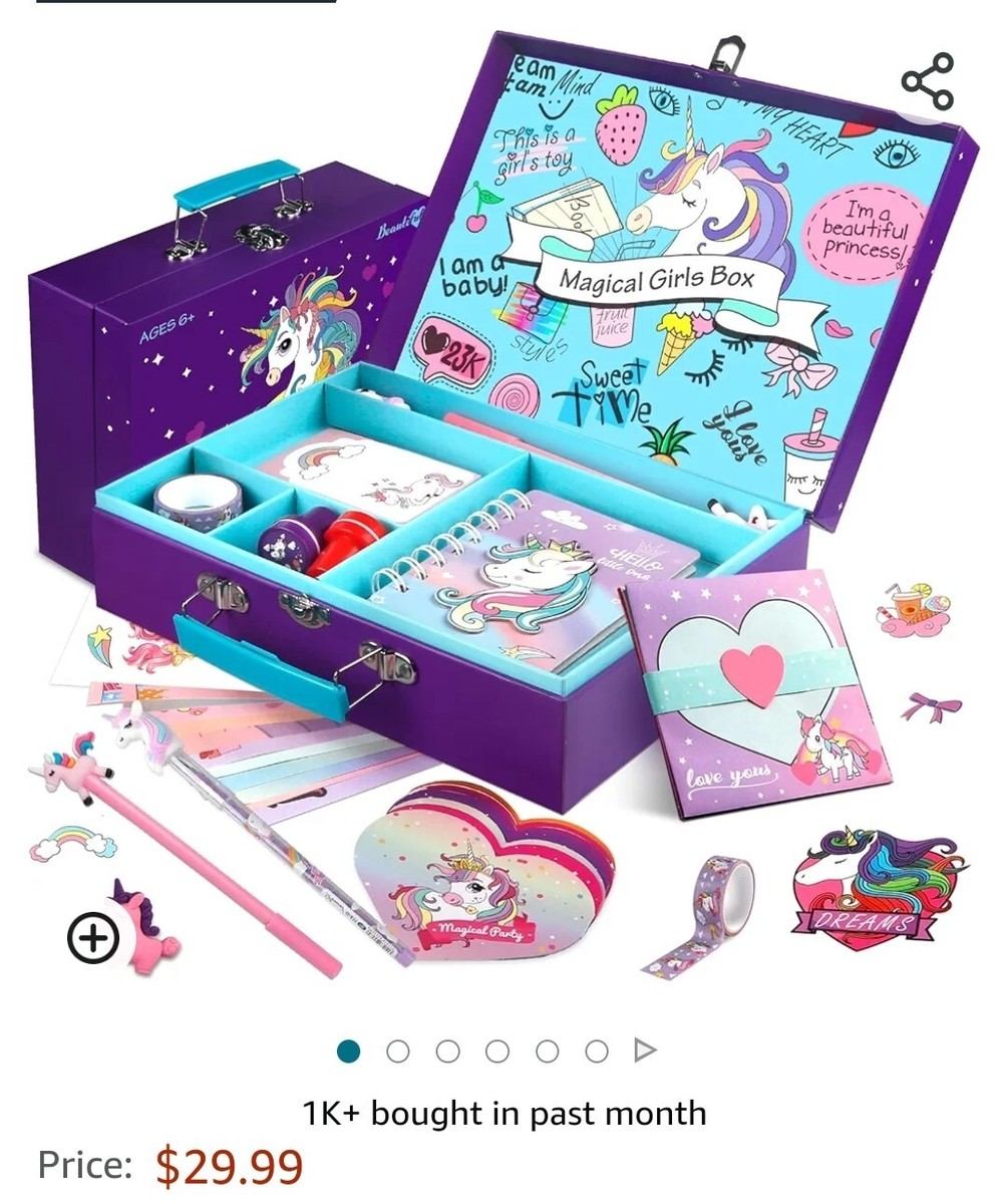 Pinkgarden Coffret Agenda Licorne Avec Serrure – Journal 80 Pages, Stylo Pompon, Tampons, Stickers, Rubans – Cadeau Fille 4-12 Ans