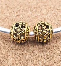 2 X Authentic Daisy Flowers Gold Spacer European Charm Beads Lot