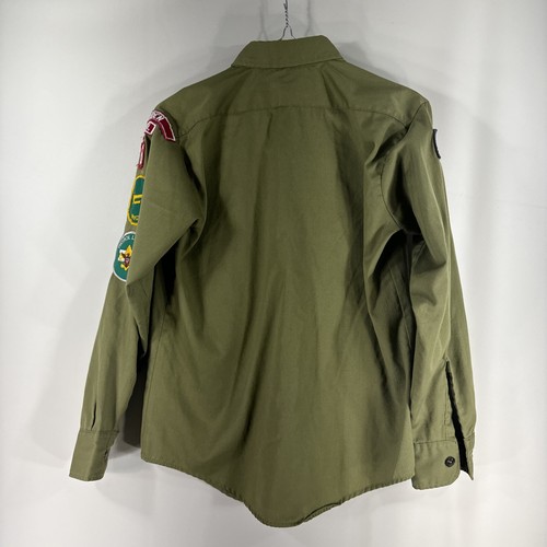 Boy Scouts Shirt Boys Uniform Boys Medium Long Sleeve Vintage Green Damaged - Picture 4 of 15