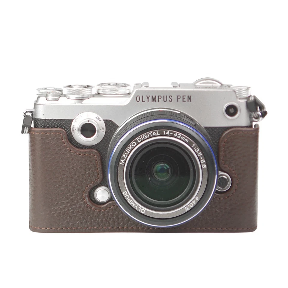 Funda para Olympus PEN-F M43 Cuero Genuino Real Media Cámara Estuche Bolsa Cubierta Foto 4 de 4