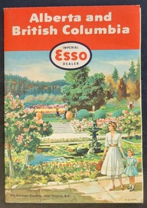 Vintage Map - Alberta - British Columbia - Canada - Imperial Esso Dealer - 1954