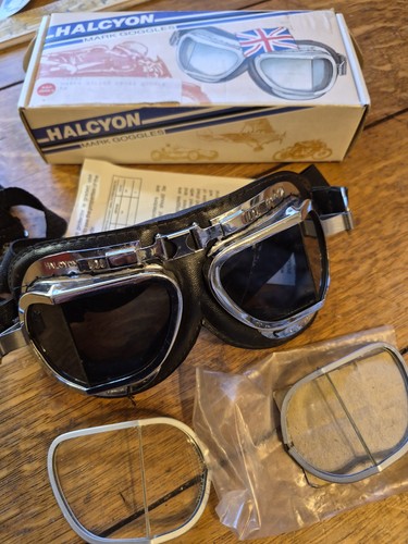 Halcyon Racing goggles Vtg  1980s production Mark 9 Silver Cross Made England 