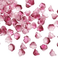 Glass Trumpet Flower Beads, 100 Pcs Gradient Flower Bead Charm, Rose Red