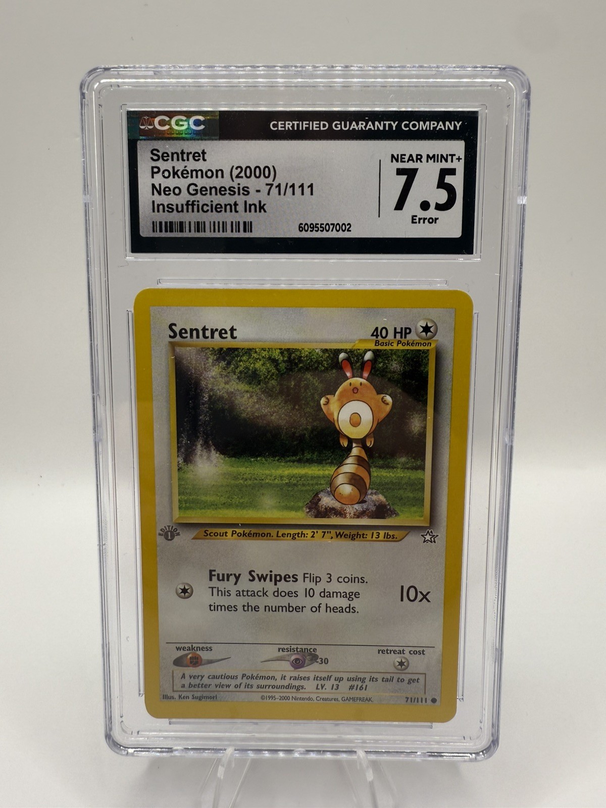 Sentret Pokemon 2000 Neo Genesis 1st Ed. GRAY/GREY STAMP 71/111 CGC 7.5 ERROR