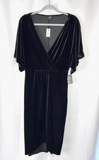 NEW Express Velvet Disco Party Midi Babydoll Dress Open V-Neck Medium Black NWT