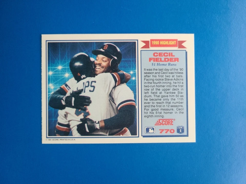 1991 Score Cecil Fielder Card - Image 2 of 2