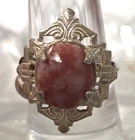 Vintage Art Deco 925 Sterling Rhodoschrosite Pink Stone Sz 4.25 Estate Jewelry