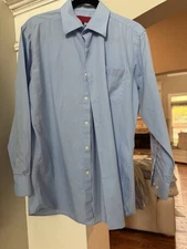 Mens  Blue Long Sleeve Bergamo NY Fitted Medium 15-15 1/2 32-33 Dress Shirt